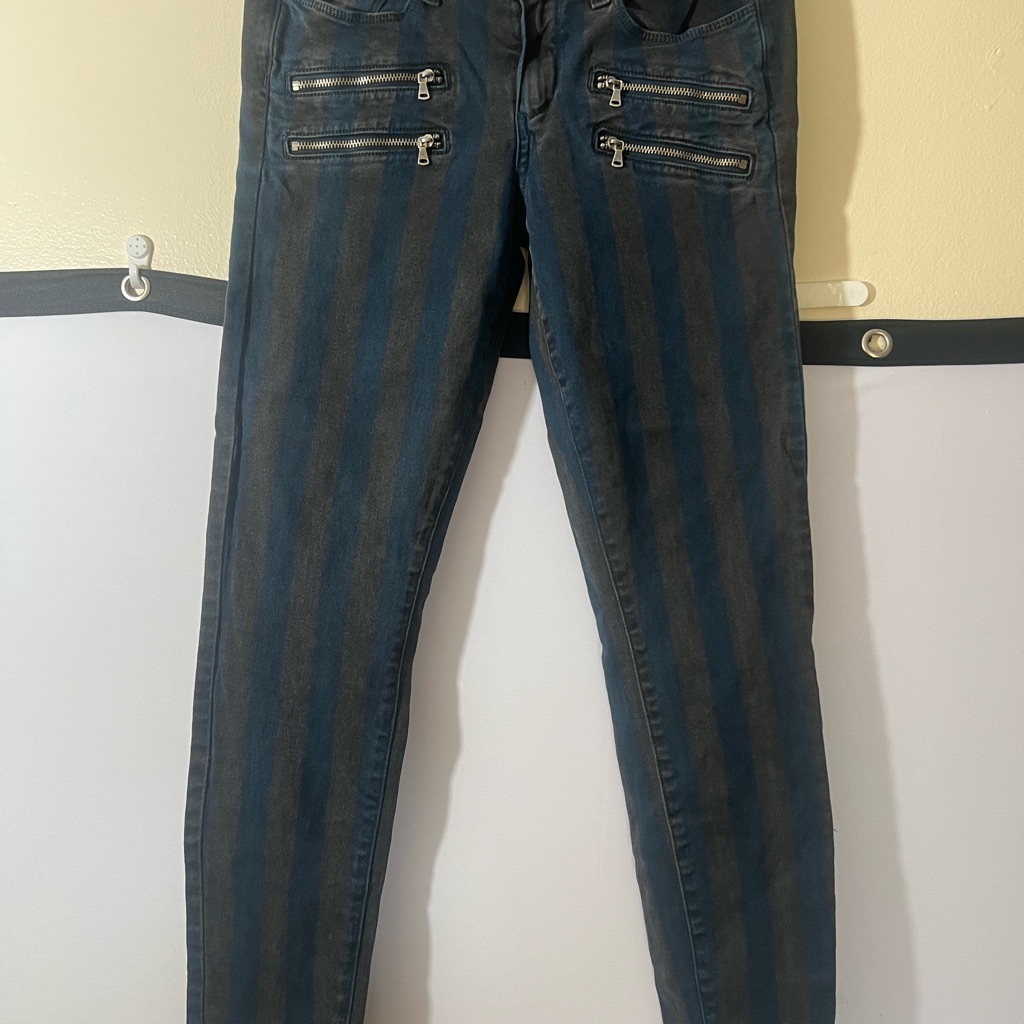 Paige Blue And Black Striped Skinny Jeans